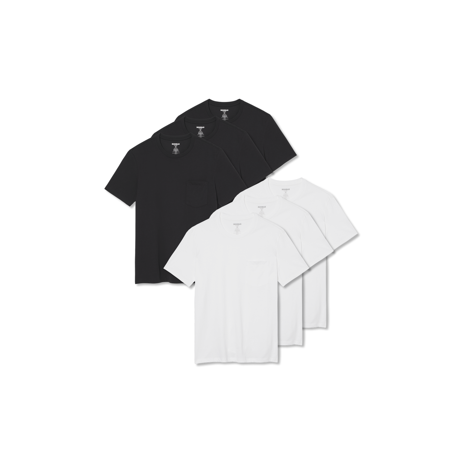Men's Pima Cotton Pocket Crew Neck T-Shirt 6-Pack - Black White Pack L [8527]