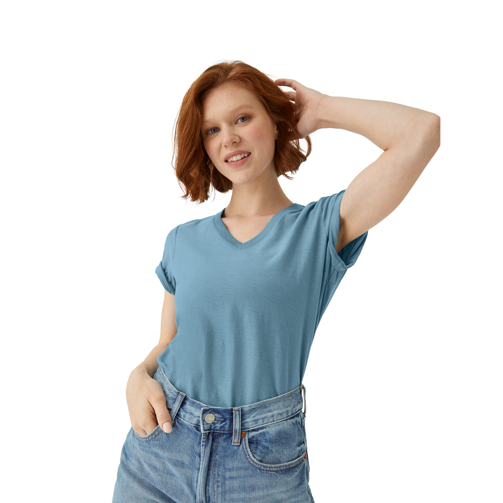 Air Slub V-Neck T-Shirt Bleached Denim WO1