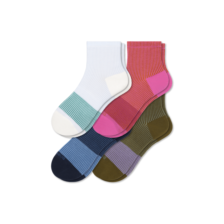 Women’s Lightweight Stripe Quarter Sock 4-Pack - Run Lounge Support