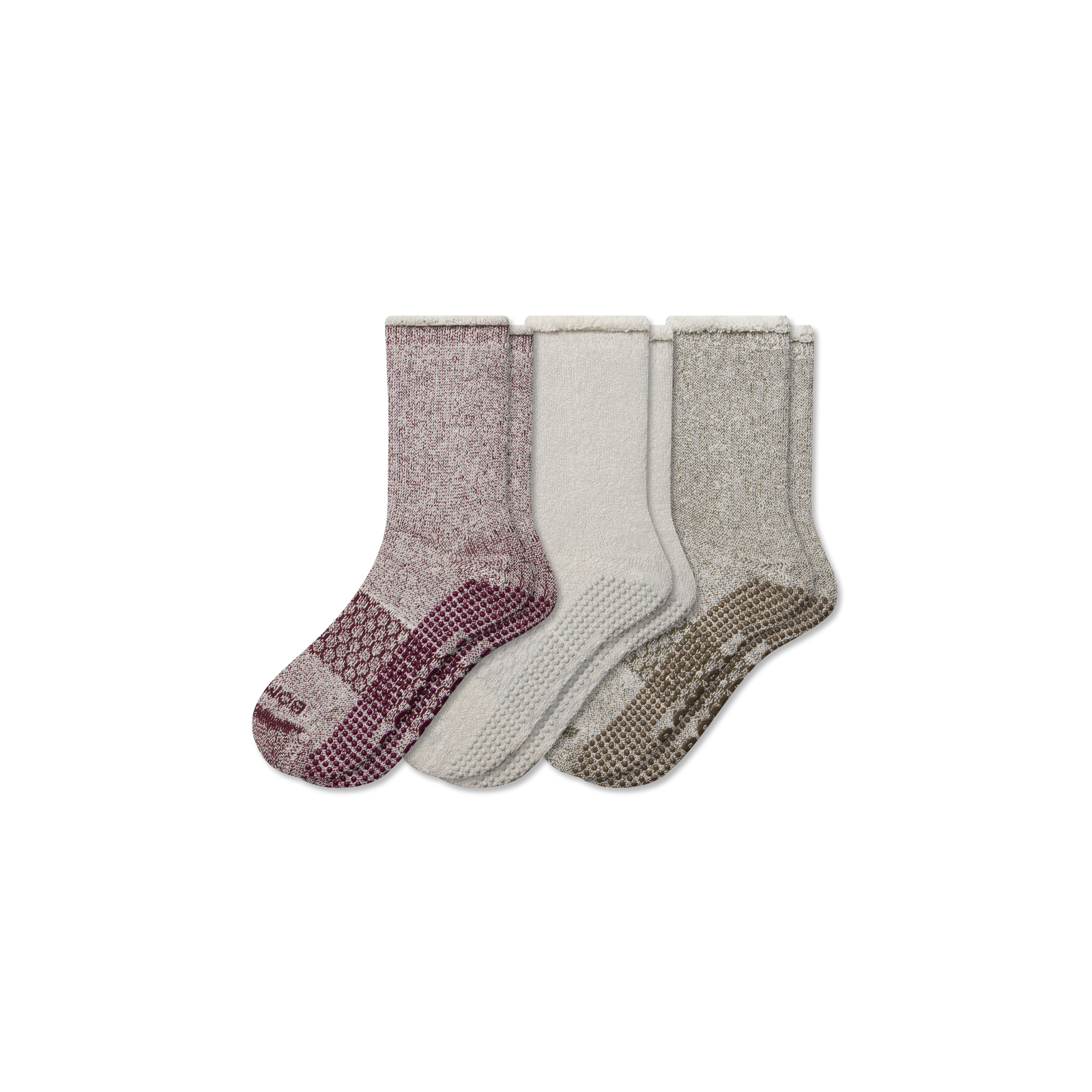 Roll-Top Merino Blend Gripper House Sock 3-Pack - Burgundy Green Mix L