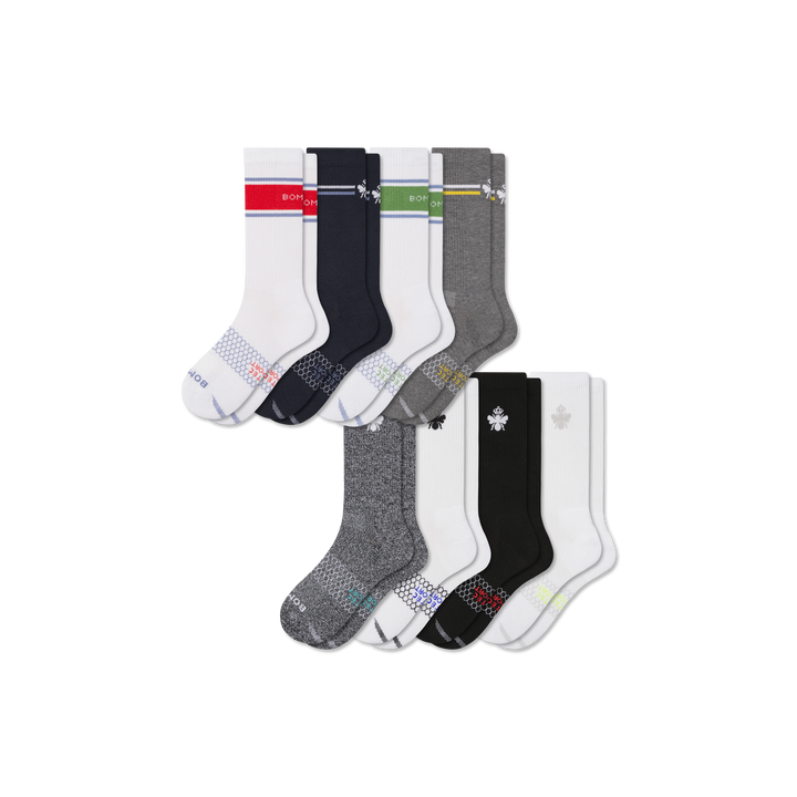 Women's All Sport Calf Sock 8-Pack - Crimson Navy Mix L