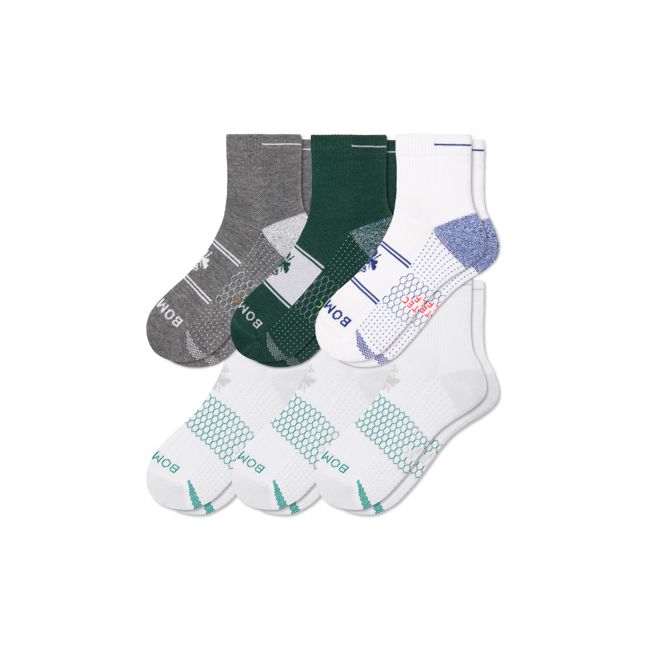 Men's Golf Quarter Sock 6-Pack - green white mix L