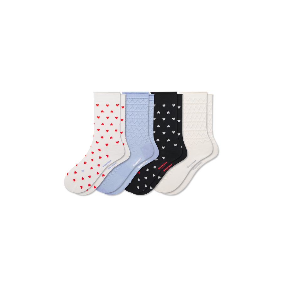 Women’s Hearts Half Calf Sock 4-Pack - Comfort Ankle Cushion