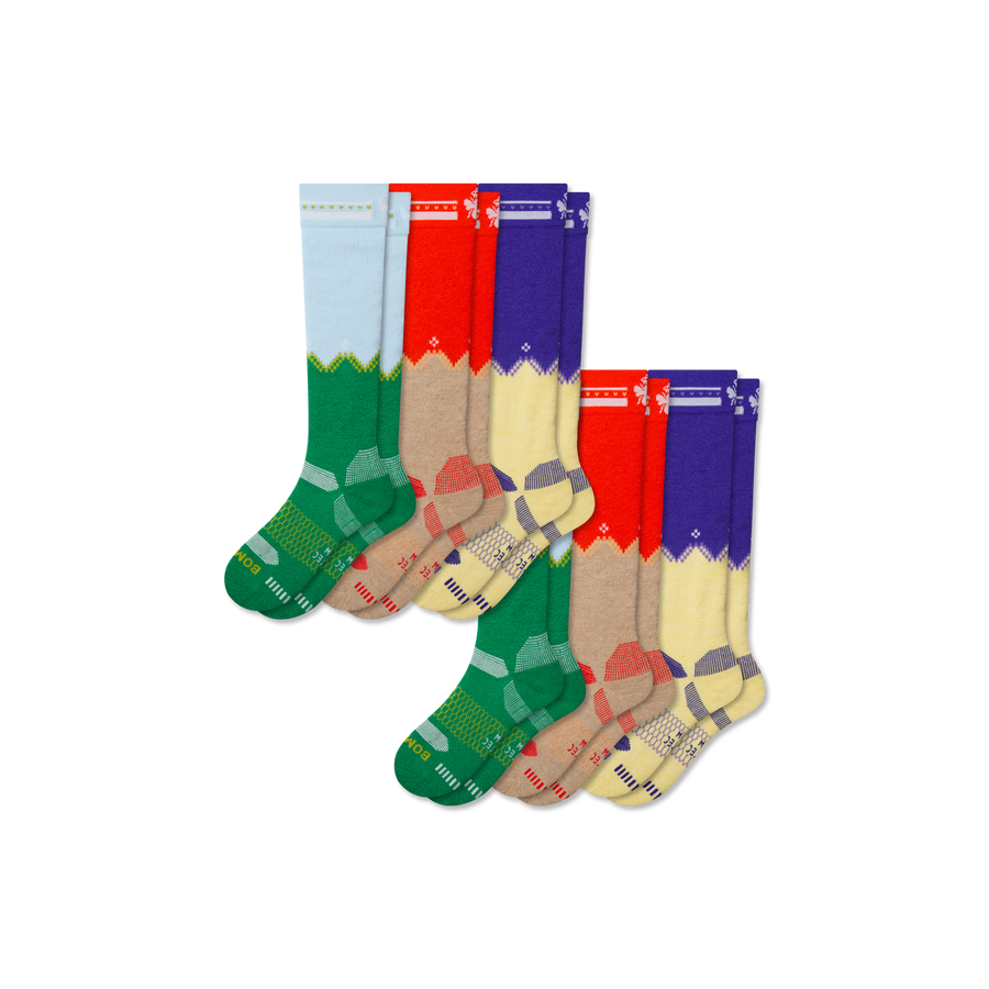Youth Full-Cushion Merino Wool Blend Ski & Snowboard Sock 6-Pack - Light Run Move