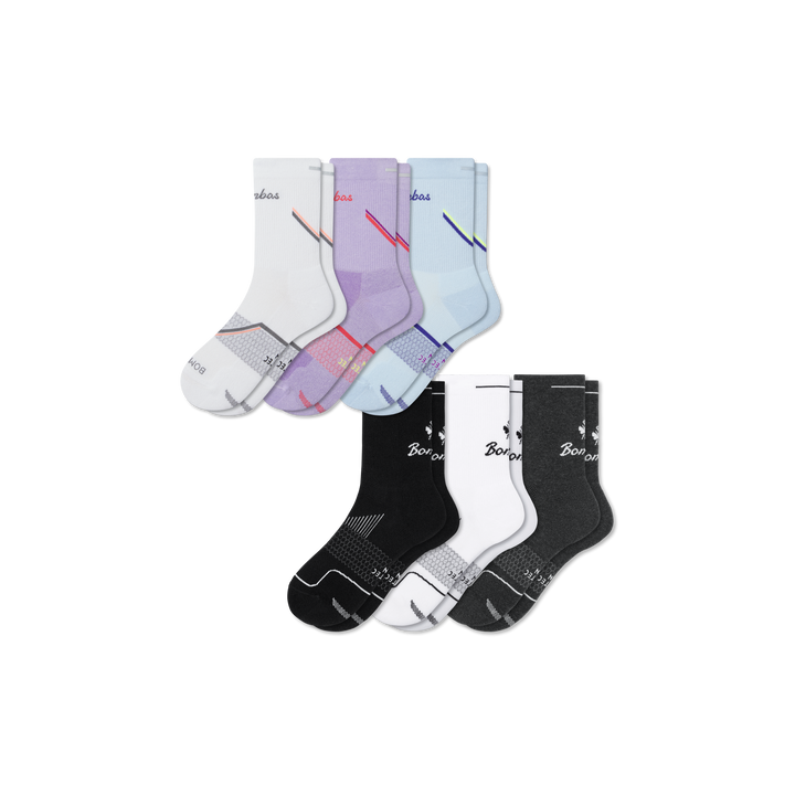Women's Running Half Calf Sock 6-Pack - lavender blue core mix L