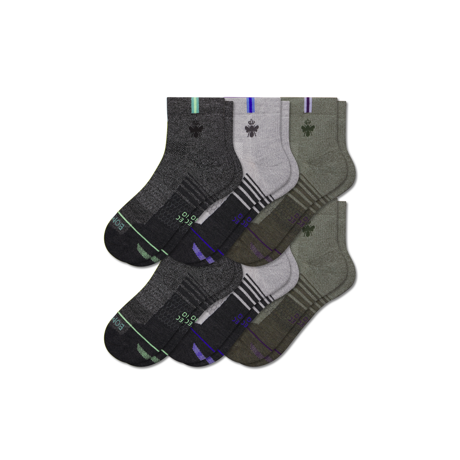 Men's Merino Wool Blend Athletic Quarter Sock 6-Pack - Meteor Mix L