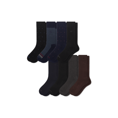 Men's Dress Calf Sock 8-Pack - Navy Stripe Mix L