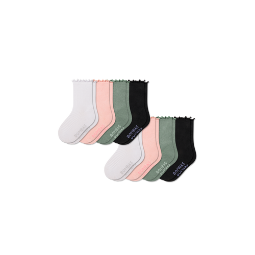 Junior Ruffle Rib Calf Sock 8-Pack - Pink Sage Mix L