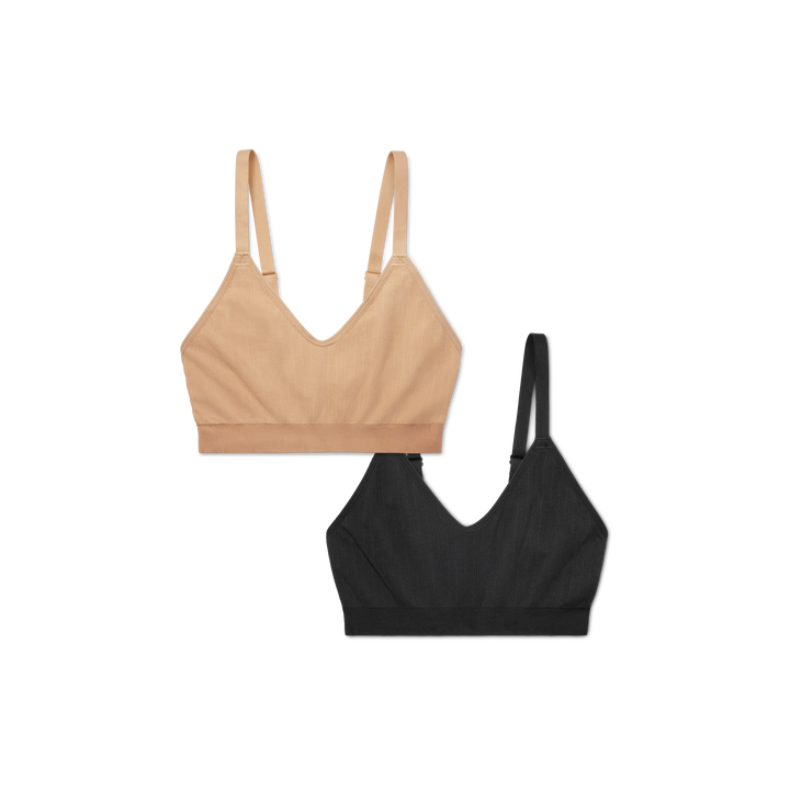 Women's Ribbed Seamless Bralette Sandcastle Mix 2-Pack L