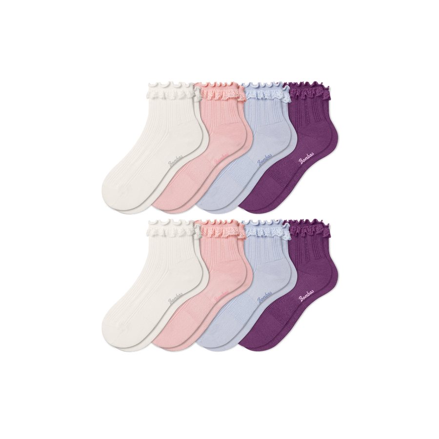 Youth Ruffle Rib Quarter Sock 8-Pack - Run Trail Cushion