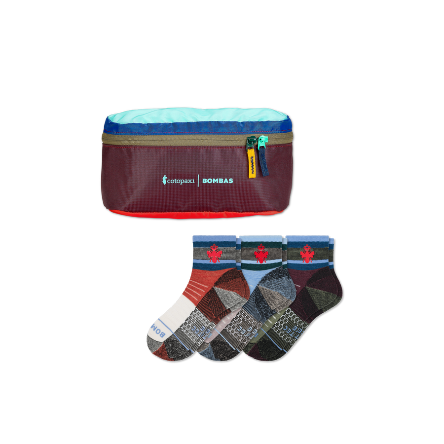 Cotopaxi x Bombas Merino Wool Blend Hiking Quarter Sock 3-Pack & Fanny Pack - Gift Weekend Carry