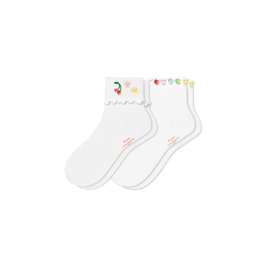 Bombas x Susan Alexandra Embellished Ruffle Rib Quarter Sock 2-Pack - Modern Everyday Cushion