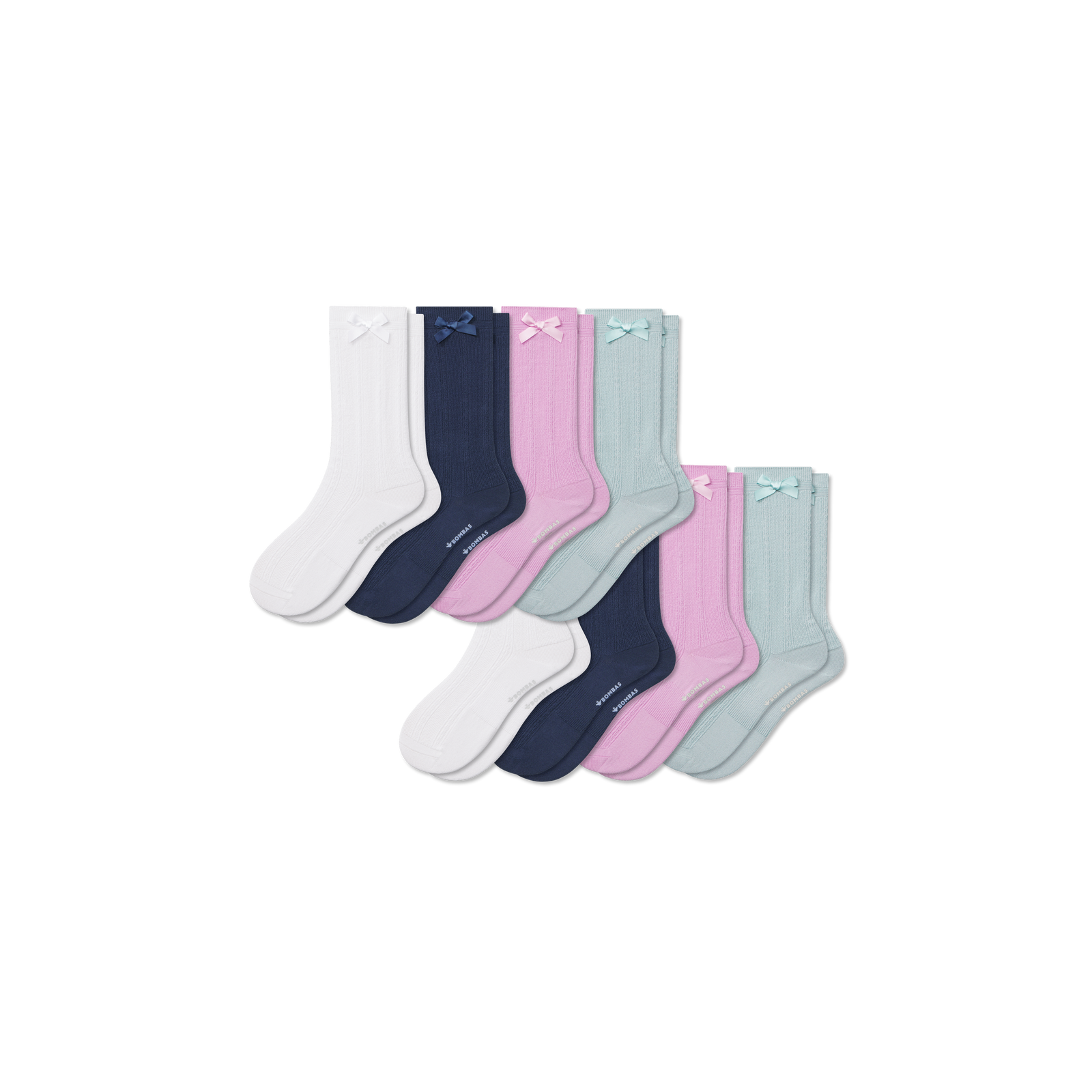 Youth Lightweight Bow Calf Sock 8-Pack - White Navy Mix