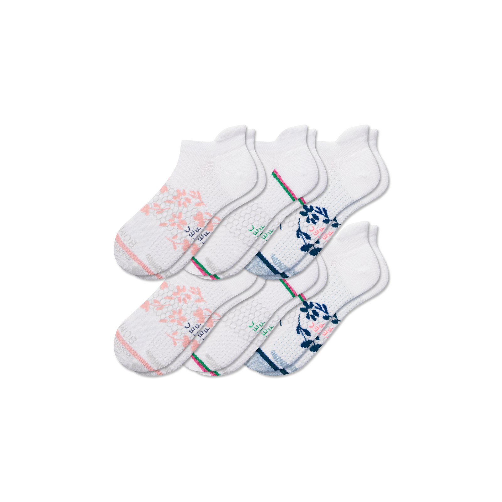 Women's Golf Ankle Sock 6-Pack - White Pink Lily Mix